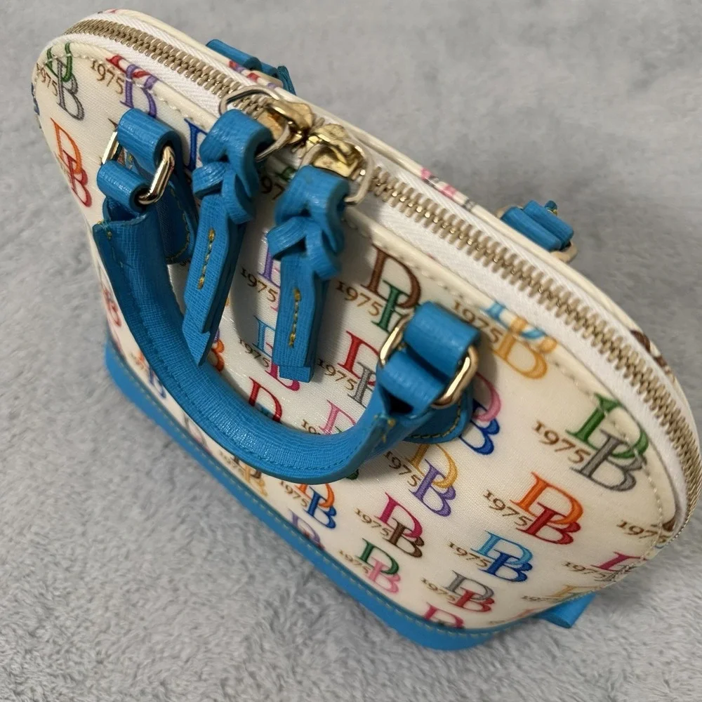 Dooney & Bourke 1975 Logo Bag Domed Crossbody Ruby Top Handle Wht/ Multi Zip Top - Picture 4 of 12